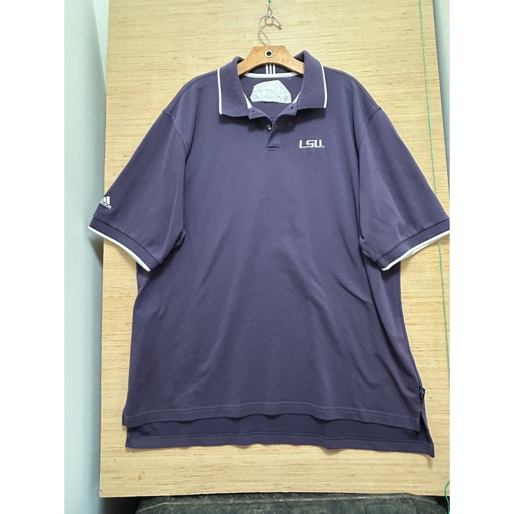 Adidas LSU Purple Golf Polo‎ Shirt Mens 2XL Short Sleeve Embroidered Logo